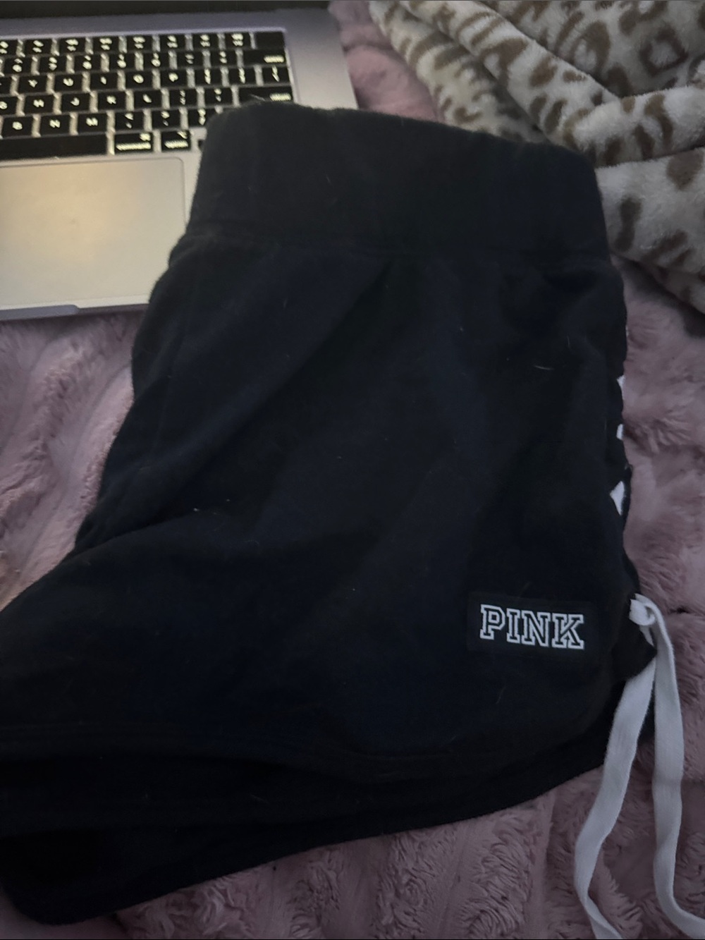 PINK Victoria's Secret Black Girls' Lace-Up Lounge Shorts